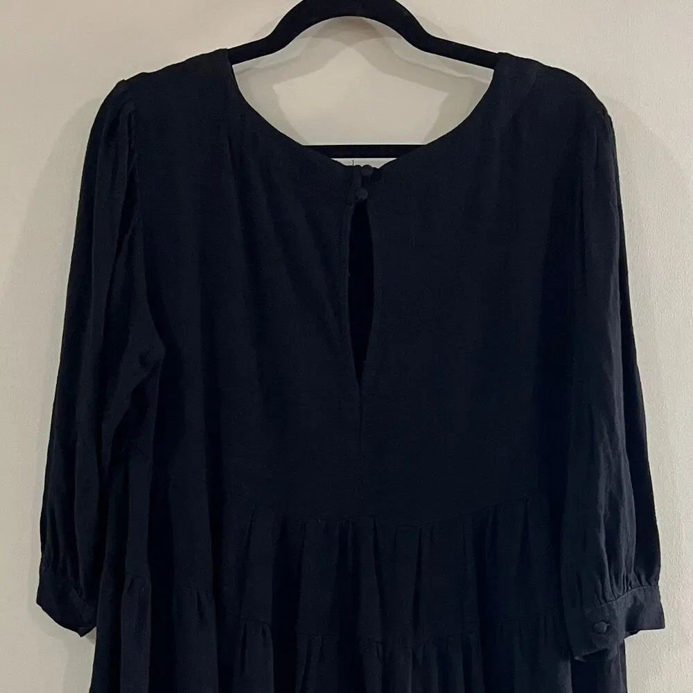 Umgee Black Tiered Mini Dress Raw Hem Linen Blend size Small - Picture 4 of 6